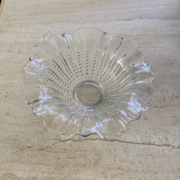 Vintage Clear Pressed Glass Ruffled Edge Bowl With Hobnail Design - Picture 10 of 10